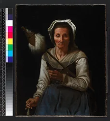 Vanha nainen kehräämässä, 1646-48